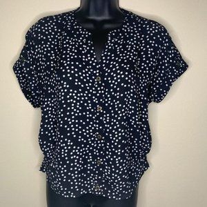 Xhiliration Black White Polka Dot Crop Blouse